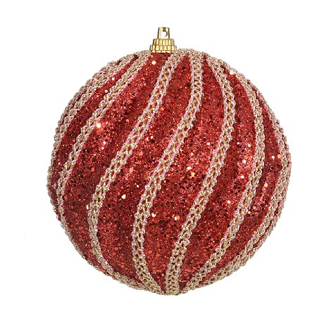 JG 2 BOLA NATALINA NO PVC VERMELHA COM GLITTER 10CM