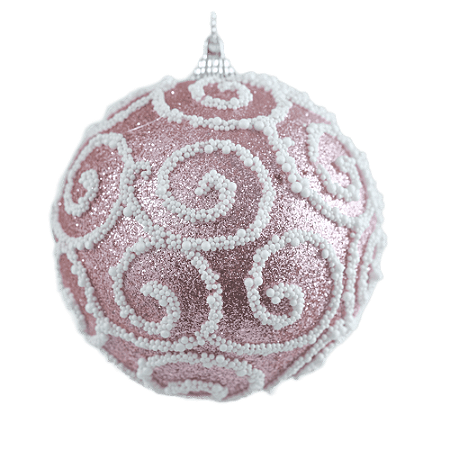 KIT 3 BOLA DECORADA NATALINA ROSA COM BRANCO PVC 10CM