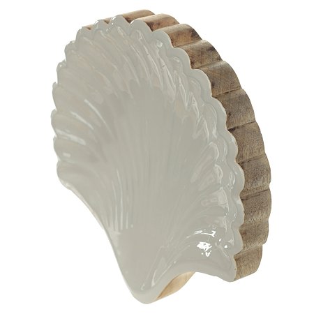 ESCULTURA CONCHA DECORATIVA MADEIRA BRANCA 25CM FLORARTE