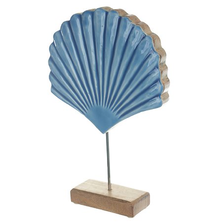 ESCULTURA CONCHA DECORATIVA MADEIRA AZUL 24CM FLORARTE
