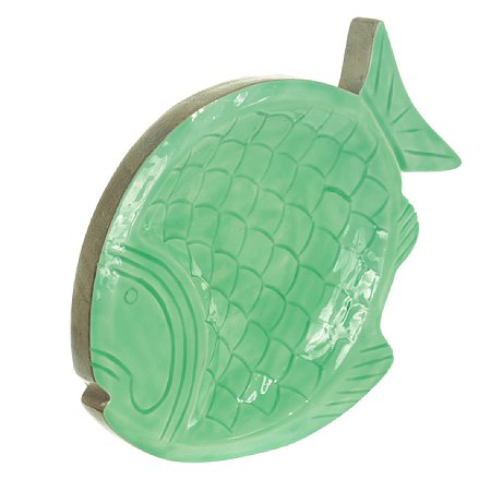 ESCULTURA PEIXE DECORATIVO MADEIRA VERDE 24CM FLORARTE