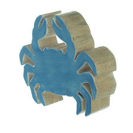 ESCULTURA CARANGUEJO DECORATIVA MADEIRA AZUL FLORARTE 18,5CM