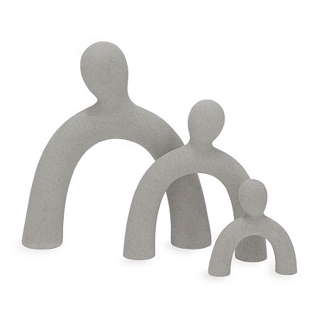 TRIO ESCULTURA FAMILIA EM POLIRRESINA CINZA MART