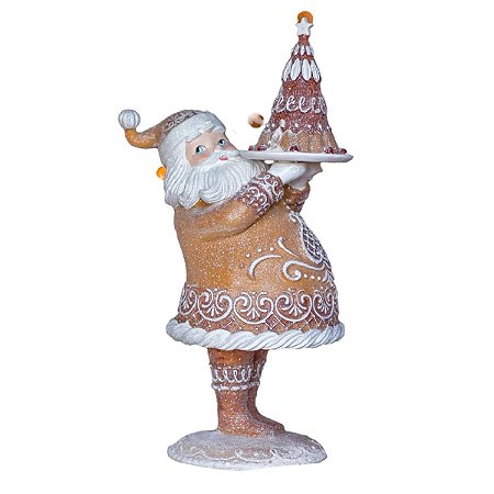 ESCULTURA PAPAI NOEL CONFEITEIRO GINGERBREAD EM RESINA 43cm