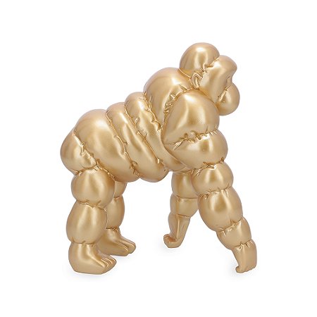 ESCULTURA MACACO GORILA EM POLIRRESINA DOURADO MART