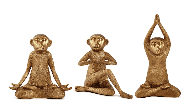 ESCULTURA TRIO DE MACACOS YOGA POLIRRESINA DOURADO MART