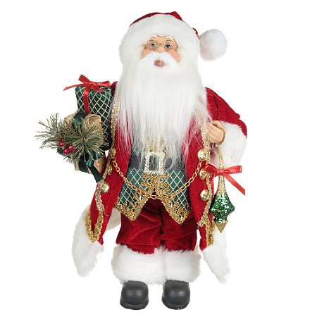 PAPAI NOEL NATAL EM PE (VERMELHO DOURADO) 30cm FLORARTE