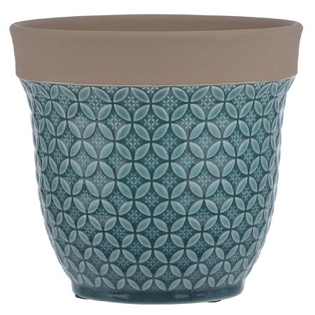 VASO EM CERAMICA NA COR TURQUESA 14,5CMX15,5CM FLORARTE