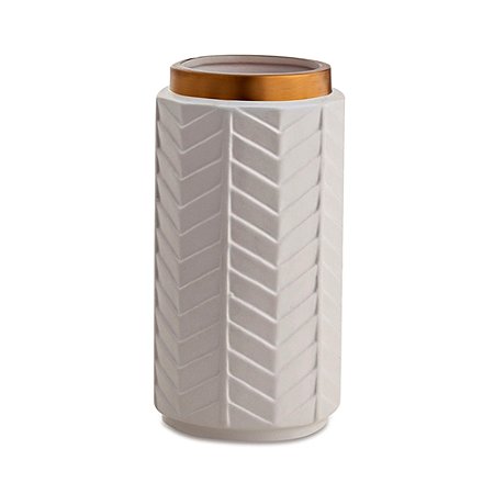 VASO EM CERAMICA BRANCO E DOURADO MART