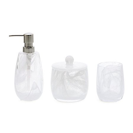 KIT EM VIDRO PARA BANHEIRO BRANCO MART - 3 PCS