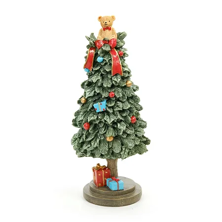 ARVORE NATAL EM RESINA C/URSO E PRESENTES 30cm