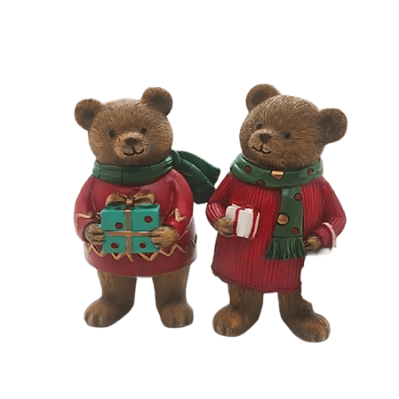 PAR DE ESCULTURAS DE URSO RESINA NATALINOS 15cm