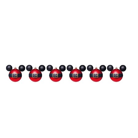 JOGO 6 BOLAS NATALINAS C/GLITTER MICKEY COM CINTO 6CM DISNEY