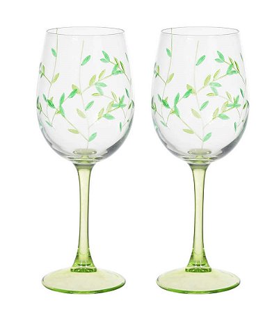 KIT 2 TACA VINHO BRANCO 420ml FOLHAS (VERDE) FLORARTE