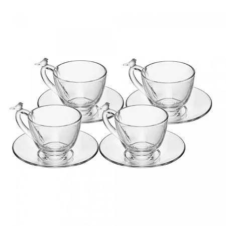 CJ 4 XICARAS CAFE CRISTAL ECOLOGICO C/ PIRES BIRD 80ML WOLFF