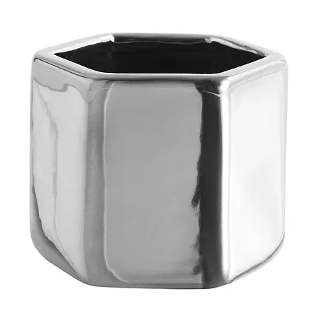 CACHEPOT HEXAGONO PRATA EM CERAMICA MART