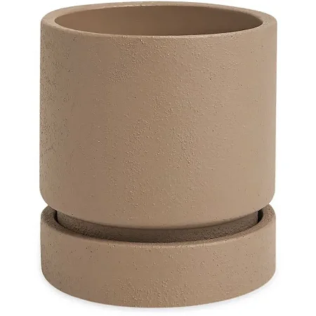 CACHEPOT EM CIMENTO COM PRATO MARROM MART