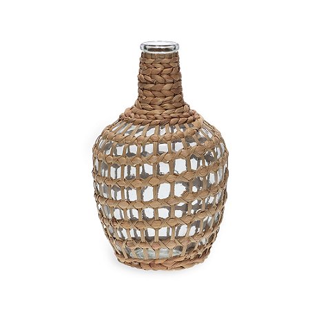 VASO EM VIDRO E FIBRA NATURAL 31CM MART