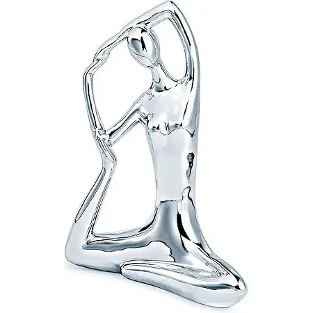 ESCULTURA MULHER YOGA EM PORCELANA PRATA MART