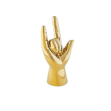 ESCULTURA MAO ROCK EM CERAMICA DOURADA MART