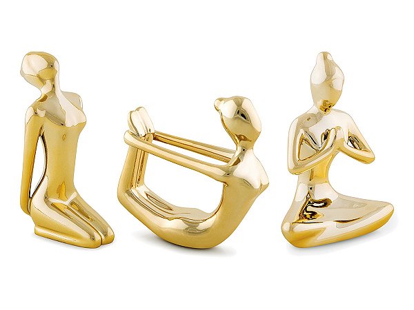 KIT ESCULTURA YOGA DOURADA EM PORCELANA MART