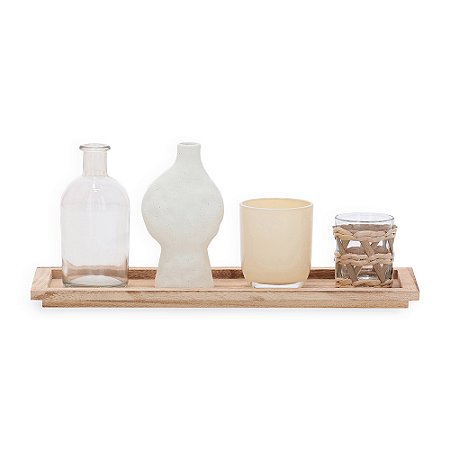 KIT 5PÇS VASOS BANDEJA E PORTA VELAS MART