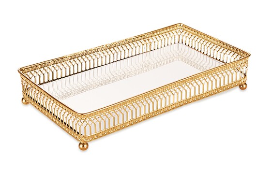 BANDEJA EM METAL COM ESPELHO DOURADO MART 24cm