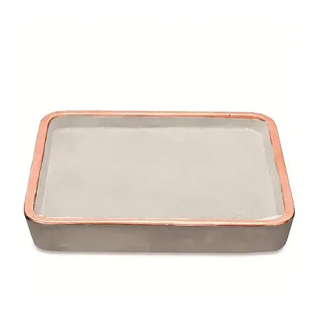 BANDEJA QUADRADA EM CIMENTO COM A BORDA ROSE GOLD MART