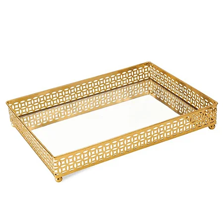 BANDEJA EM METAL DOURADO COM ESPELHO MART