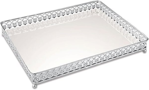 BANDEJA EM METAL PRATA COM ESPELHO MART