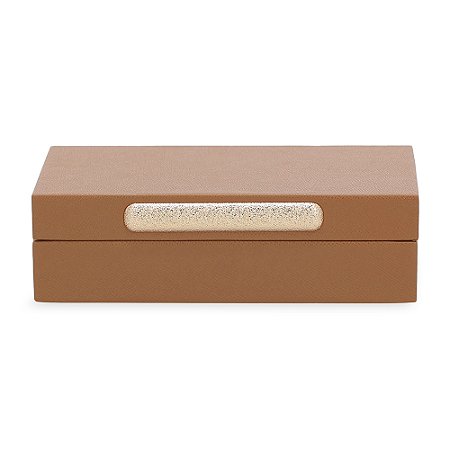 CAIXA EM MDF COM REVESTIMENTO EM PU CARAMELO E DOURADO MART