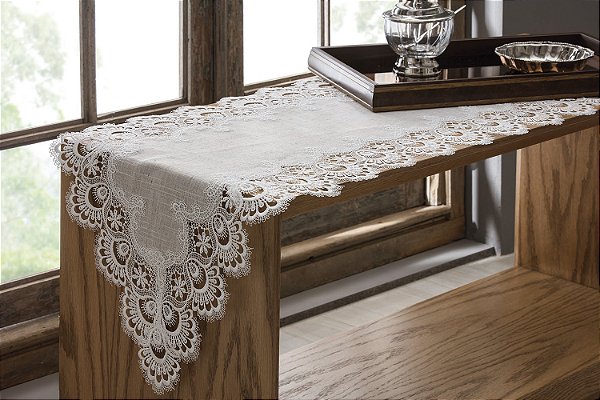 LINHA LUXO CAMINHO MESA RENDADO ISTAMBUL 40X220CM BEGE/BCO
