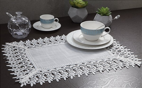 LINHA LUXO CAMINHO MESA RENDADO DELHI 30X45CM BCO JOLITEX