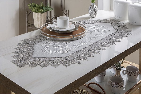LINHA FLORAL CAMINHO MESA RENDADO MUMBAI 40X150CM CINZA