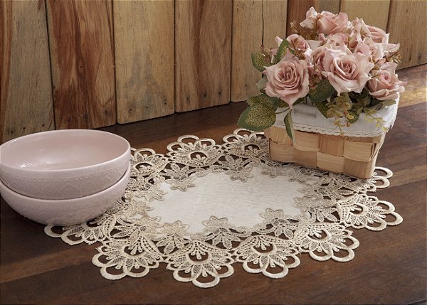 CAMINHO MESA RENDADO 100% PES VENEZA 30X45CM BEGE JOLITEX
