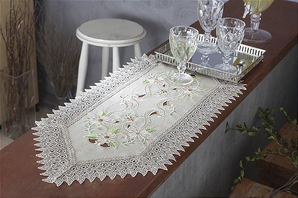 LINHA FLORAL CAMINHO MESA RENDADO CANCUN 40X090CM BEGE