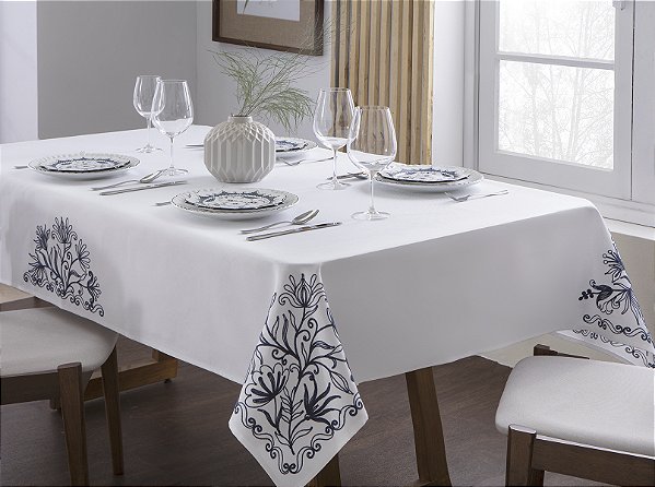 LINHA ATELIE TOALHA DE MESA HOLANDA 150X220CM BCO/AZUL