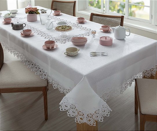 TOALHA DE MESA RENDADA 100%PES VENEZA 160X300CM BRANCO
