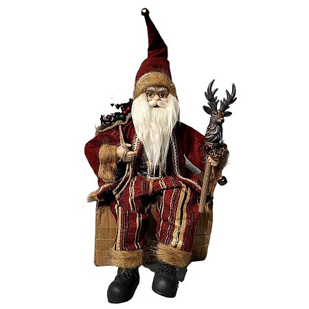 Papai Noel Sentado com cajado de Rena  45cm