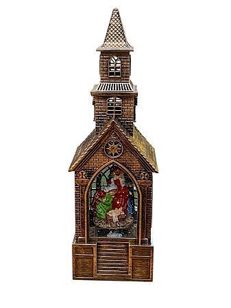 LANTERNA DECORATIVA IGREJINHA SAGRADA FAMILIA E LED - 27cm