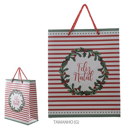 SACOLA DE PAPEL GUIRLANDA BERRY (VERMELHO VERDE)
