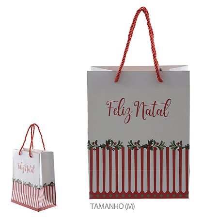 SACOLA DE PAPEL GUIRLANDA BERRY (VERMELHO) PARA PRESENTE