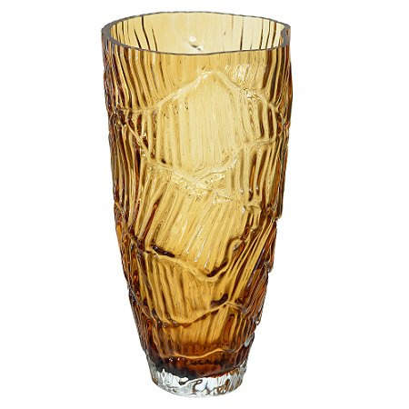 VASO DECOR VIDRO (AMBAR) 32cm TEXTURIZADO FLORARTE