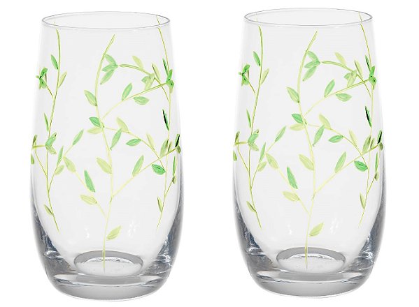 KIT 2 COPO LONGDRINK 400ml FOLHAS (VERDE) FLORARTE