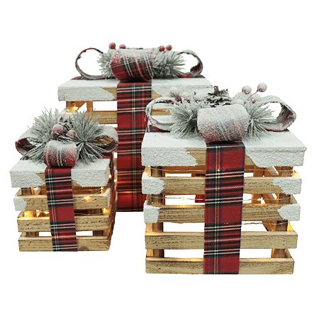 TRIO DE CAIXAS DE PRESENTES NATALINO COM LED