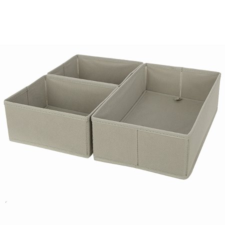 CJ CAIXAS ORGANIZADORAS 3 PCS DOBRAVEIS TNT CINZA CLARO 30CM