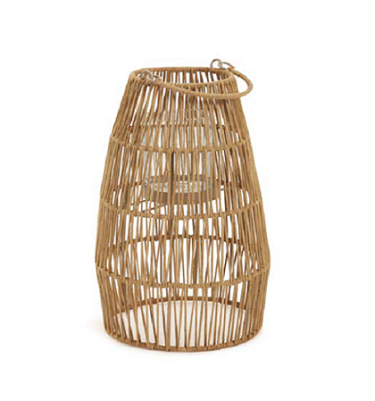 LANTERNA EM FIBRA NATURAL COM COPO EM VIDRO MART 32,5cm