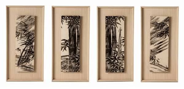 KIT 4 QUADRO EM MDF FOLHAGEM E BAMBU MART