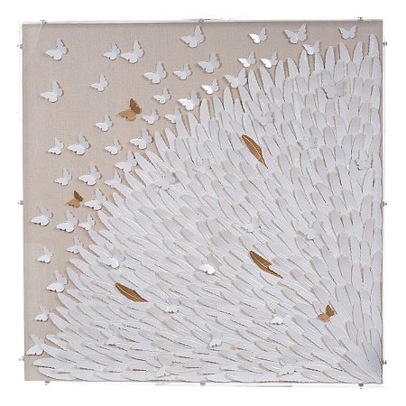 QUADRO DECORATIVO ACRILICO BRANCO COM BORBOLETAS  80cm