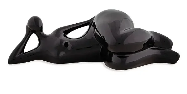 ESCULTURA MULHER EM PORCELANA PRETA MART 24cm